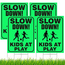 4 Pieces Slow Down Kids At Play Sign with Metal Stake, 12 x 16 Inch Kids At Play Safety Signs, Double Sided Child Safety Caution Signs, Children Sign for Street, Lawn Neighborhoods(Green)