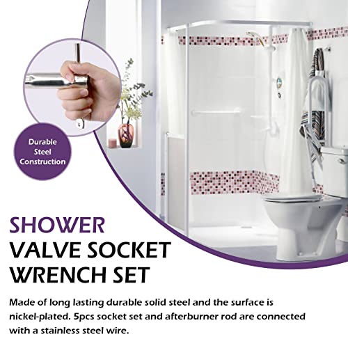 Swpeet 6Pcs 31/32" 21/32" 1-1/32" 1-7/16" 1-9/32" 1-3/32" Stainless Steel Shower Double-ended Valve Socket Wrench with Adjustable Shower Wrench Set, for Removing Tub & Shower Valve