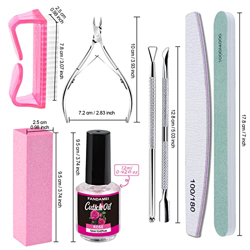 Nail Buffers and Files, FANDAMEI Manicure Tools Kit with 3PCS Nail File, 2PCS Nail Buffer, Rectangular Nail Buffer Block, Cuticle Nippers, Cuticle Pusher, Cuticle Peeler. Cuticle Oil and Nail Brush.