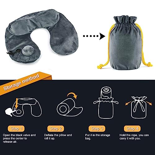 Jasonwell Inflatable Travel Pillow Loosens Neck Support Travel Neck Pillow Inflatable Airplane Long Flight Train car Office with Tote Bag and Sleeping Eye mask