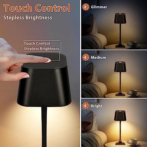 Cordless Table Lamp, Rechargeable All Aluminum Alloy LED Desk Lamp with 5200 mAh, Touch Dimming, IP54 Waterproof, One-Piece Design Night Light for Dinner, Bedside, Restaurant, Bar, Bedroom (Black)