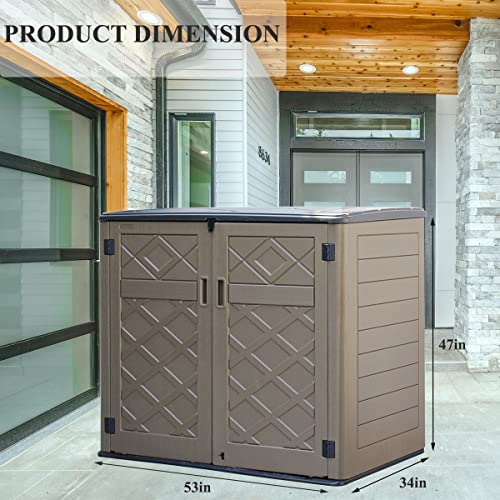 ADDOK 37 Cu. Ft Horizontal Large Outdoor Storage Sheds Resin Patio Storage Cabinet for Patio Furniture,Grill, Pool Toys and Gardening Tools. Brown with Grey Lid