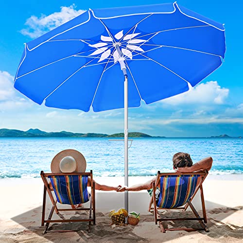 Portable Beach Umbrella for Sand: 7FT Arc Length 6.5FT Diameter Outdoor Umbrella with Anchor Heavy Duty and Adjustable Tilt Pole - UV 50+ Windproof Beach Umbrella with Carry Bag for Beach, Patio, Garden