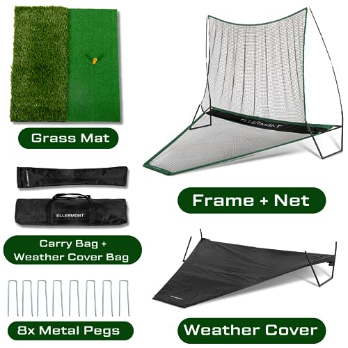 Automatic Ball Return Golf Net for Backyard Driving - - Golf Net Includes Protective Weather Cover  - - Durable 5 Layer Golf Netting - - Golf Net with Hitting Mat - - 10FT X 7FT Golf Net Outdoor Size