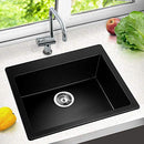 Cefito Stone Kitchen Sink 57 x 50cm Black Single Bowl Sinks Granite, Laundry Bathroom Home Basin, Handmade Heavy Duty Durable Thick Seamless Design Top Mount Oil Resistant