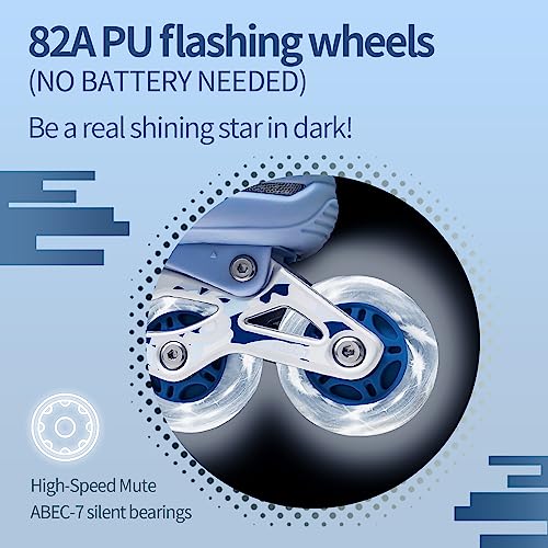 Adjustable Roller Blades, Inline Skates for Girls Kids, Light Up Adult Roller Blades Skates for Boys Girls Children Teens Women Outdoor Indoor (Sky Blue Camo, Medium - Big Kids (1-4 US))