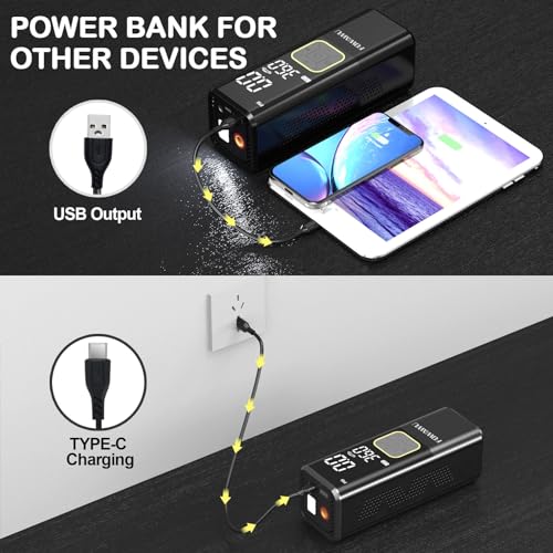 FOWAWU 7800mAh 150 PSI Portable Air Compressor, Cordless Tyre Inflator for Car Moto Bike Ball, Rechargeable Battery Car Tyre Pump, Dual-screen LED Dispaly, Auto Shut Off