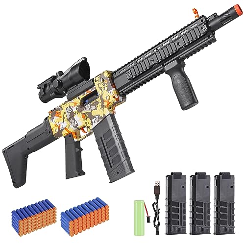 [PLUS] Realistic Toy Gun for Nerf Guns Darts, Foam Blaster - with Scope 100 Soft Bullets 3 Magazines, Semi-Auto Sniper Rifle Electric Machine Guns for Boys 8-12 Age, Birthday Gifts for Kids and Adults