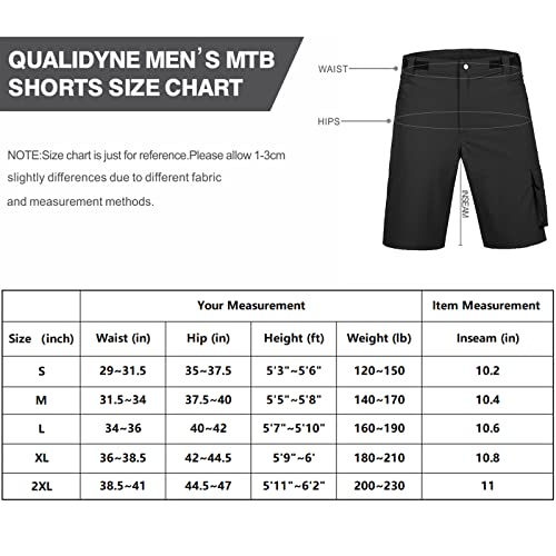 qualidyne Men's Mountain Bike Shorts 3D Padded Lightweight MTB Cycling Shorts with Loose Fit -Quick Dry