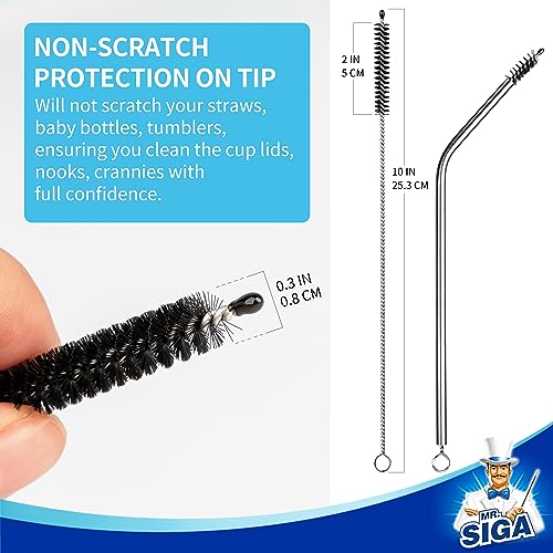 MR.SIGA Straw Cleaner Brush, 10 inch Stainless Steel Straw Brush with Hanging Hole, Pipe Cleaner Brush, 20 Pack