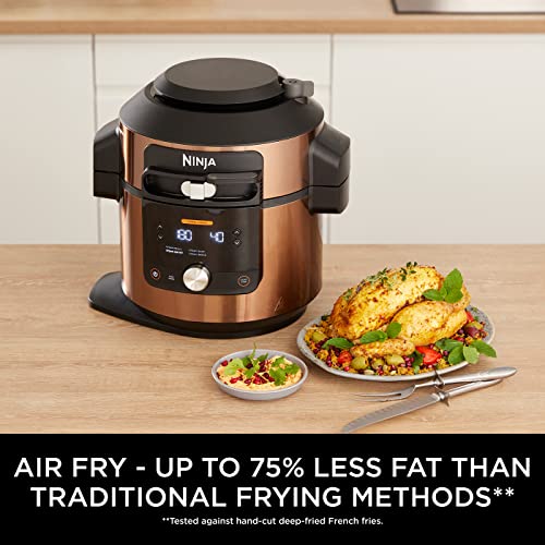 Ninja Foodi MAX Multi Cooker with SmartLid, 14 Cooking Functions in 1, 7.5L 14in1 Multi-Cooker, Pressure Cooker, Air Fryer, Combi-Steam, Slow Cook, Bake, Grill, Copper/Black Amazon Exclusive OL650UKCP