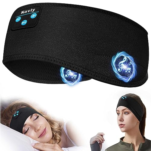 Navly Sleep Headphones, 10Hrs Sports Headband with Soft Cozy Earbuds Comfortable, Headphones Ultra-Thin HD Stereo Speakers Perfect for Sleep,Workout,Running,Yoga,Travel,Insomnia, Dark Black, A Size