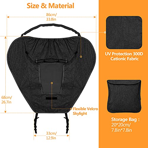 Hianjoo Baby Stroller Sun Cover, Sun Shade for Stroller Universal Baby Stroller Umbrella Baby Carriage Awning Waterproof Anti-UV 50+ Stroller Cover Trolley Canopy Rolling Blind Function, Black