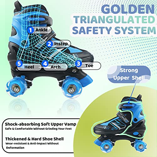 LIRENGUI Roller Skates for Boys, Girls Roller Skates for Kids Boys with All Wheels Lighting Up, Outdoors Indoors Adjustable Roller Skates for Black n Blue (Size 4-7)