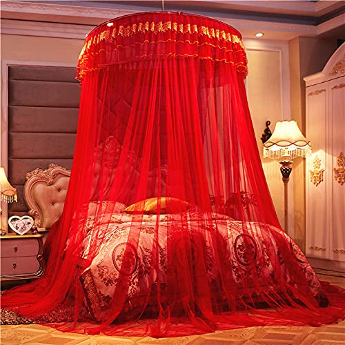 Zhiyuan Lace Embroidery Dome Red Bed Netting Canopy Curtain Mosquito Net for All Sizes Bed