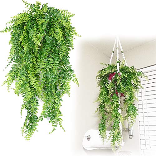 Artificial Plants Faux Hanging Plant Fake Boston Ferns Vines Plastic Artificial Hanging Plants for Homes Decoration (2 PCS)