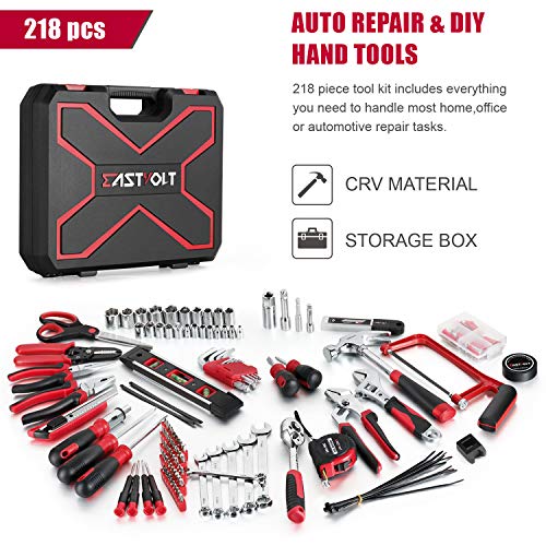 Eastvolt 218-Piece Household Tool Kit, Auto Repair Tool Set, Tool Kits for Homeowner, General Household Hand Tool Set with Hammer, Plier, Screwdriver Set, Socket Kit and Toolbox Storage Case
