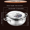 Deep Fryer Pot - Japanese Tempura Small Deep Fryer Stainless Steel Frying Pot With Thermometer,Lid And Oil Drip Drainer Rack for French Fries Shrimp Chicken Wings and Shrimp (28cm/11inch)