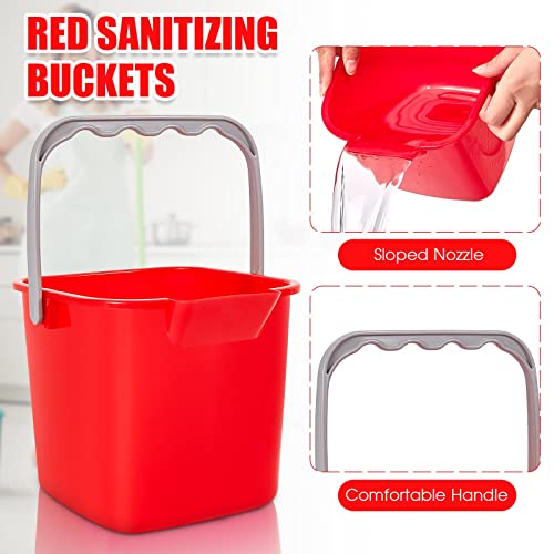 Irenare 12 Pcs 3 Quart Sanitizer Bucket Cleaning Bucket Plastic Red Square Bucket with Outlet and Handles, Small Utility Bucket for Kitchen School Home Offices Commercial Use Food Service (Red)