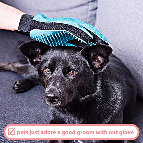 Zenify Pet Grooming Glove - For Cat, Kitten, Dog, Puppy, Rabbit, Horse - Dual Sided 2-in-1 Upgrade Version Machine Washable Enhanced Efficient Silicon Massage One-Size-Fits-All Gift Hair Deshedding Remover Mitt (2 Pack Left + Right Hand)