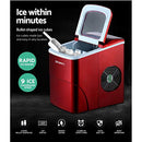 Devanti Ice Maker Machine, 2L 12KG Stainless Steel Portable Countertop Icemaker Cube Makers Commercial Home Office Kitchen Appliances, Electric Fast Freeze with Scoop and Removable Basket Red