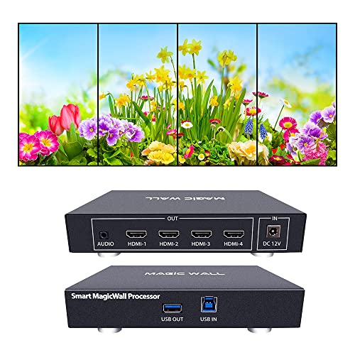 ISEEVY 4 Channel Smart Magic Video Wall Processor for 1x4 4x1 1x3 3x1 TV Wall and Special Shaped Art Video Wall Support 0~360 Degree and Pixel to Pixel 4K Display