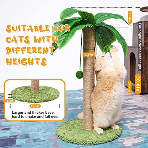 ZooZoo Cat Scratching Post, Cat Coconut Palm Tree for Indoor Cats with Natural Sisal Scratch Pole Hanging Sisal Ropes and Balls, Cute 33" Tall Cat Scratcher for Large Cat and Kittens