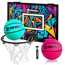 AND1 Over The Door [Mini Basketball] [Hoop]: - 18”x12” Pre-Assembled Portable with Flex Rim, Includes Two Deflated 5” – Teal/Pink (5A1GT0110L0E2)