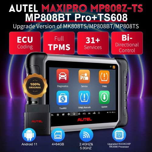 Autel Scanner MaxiPRO MP808Z-TS, Android 11 Based Bi-Directional Control Scanner with 2 Year Update, ECU Coding, Full TPMS, 36+ Services, 2023 Upgraded of MP808TS/MP808BT, All System Diagnostic Tool