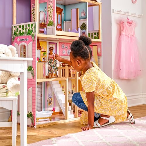 KidKraft Charlotte Wooden Dolls House with Classic Style Furniture and Accessories Included, 4 Storey Play Set for 30 cm/12 Inch Dolls, Kids' Toys, 65956