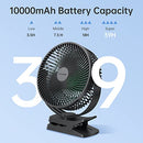 10000 mAh 8.5 Inch Clip-on Fan, Rechargeable Battery Operated Portable Fan with 4 Speeds, Quiet, USB Camping Fan with Hook, for Golf Cart, Treadmill, Lasts 40hrs, Baby Stroller, Office Desk Fan