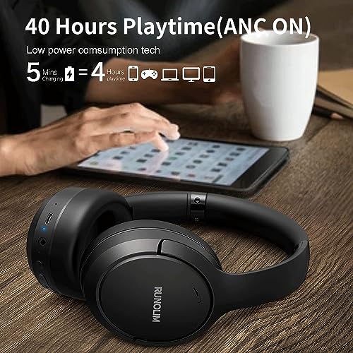 Hybrid Active Noise Cancelling Headphones, Wireless Over Ear Bluetooth Headphones with Microphone, 100H Playtime, Foldable Headphones with HiFi Audio, Deep Bass, Hard Case for Home Travel Office