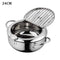 Deep Fryer Pot, Japanese Tempura Small Deep Fryer Stainless Steel Frying Pot With Thermometer,Lid And Oil Drip Drainer Rack for French Fries Shrimp Chicken Wings(24cm, 304)