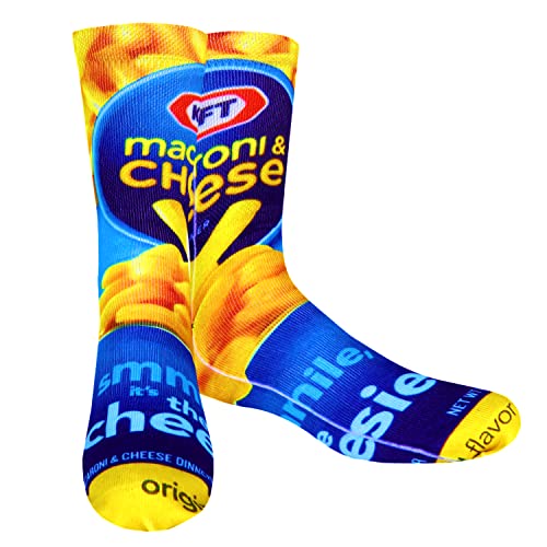 Mens Crazy Novelty Funny Socks for Teen Boys 3D Printed Weird Socks Galaxy Animal Basketball Funky Athletic Tube Crew Socks, Yellow Macaroni Cheese, 8-13