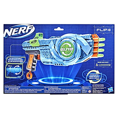 Nerf Elite 2.0 - Flipshots Flip-8 Blaster - Fire 4 Darts Then Flip Barrel To Quickly Fire 4 More - Inlcudes 8 Nerf Elite Darts - Outdoor Games And Toys For Kids - Boys And Girls - F2549 - Ages 8+