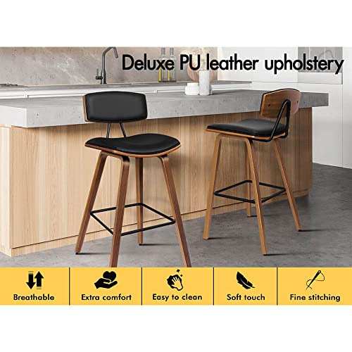 ALFORDSON 2pcs Vintage Wooden Bar Stools Kitchen Dining Chair Black Counter Chair with Footrest, Backrest and Anti-Slip Pads for Home Bar Dining Room