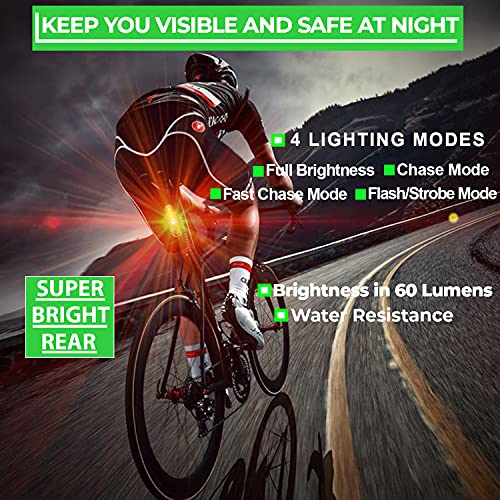 Bright Rechargeable Rear Bike Light Set - Suit Day & Night Riding - Safety Taillights for Cycling Road, Gravel or Mountain - Mount on Helmet, Skateboard, Backpack, Wheelchair, MTB & Scooter