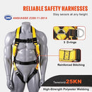 VEVOR Safety Harness, Full Body Harness, Safety Harness Fall Protection with Added Padding, and Side Rings and Dorsal D-Rings and a Lanyard, ANSI/ASSE Z359.11-2014, 240 lbs Max Weight, M