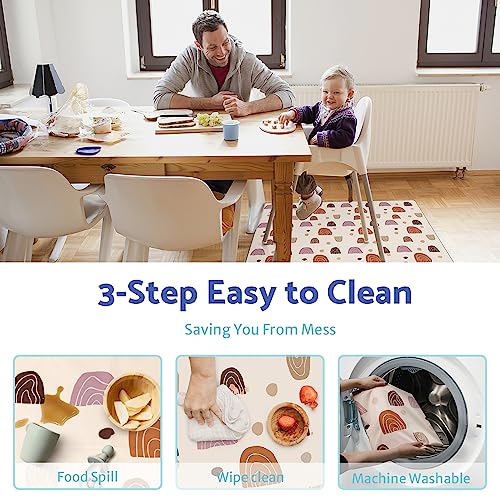 Baby Splat Mat for Under High Chair, 51 x 51 Inch Boho Splash Mat, Waterproof and Washable Spill Mat, Anti-Slip Floor Protector for Arts, Crafts, Playtime - Rainbow