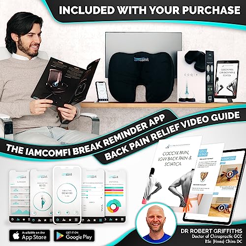 iamcomfi Seat Cushion - Medium - Coccyx Car Seat Cushion for Office Chair, Desk & Car Driving - Premium Heat Sensitive & Durable Memory Foam Sitting Pillow - Home Office Back Cushions & Seat Cushions