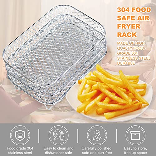 Air Fryer Racks for Ninja Dual Air Fryer, 3-Layer Stackable Dehydrator Racks Stainless Steel Air Fryer Basket Air Fryer Accessories Fit for 7.5L-8L Air Fryer (Rectangle)