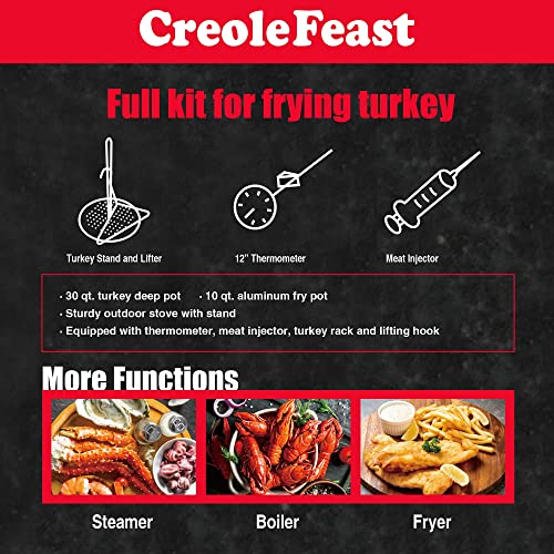 CreoleFeast TFS3010 Propane 30 Qt. Turkey and 10 Qt. Fish Fryer Boiler Steamer Set, 50,000 BTU Burner, Ideal for Outdoor Cooking