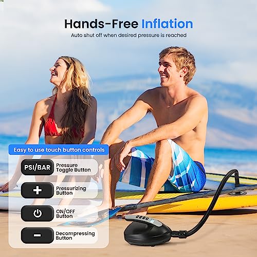 Serene Life Digital Electric Air Pump Compressor - 110W 12 Volt Quick Air Inflator w/LCD, 0-16 Adjustable PSI - For Water Sport Inflatable SUP Stand Up Paddle Board - SereneLife SLPUMP20
