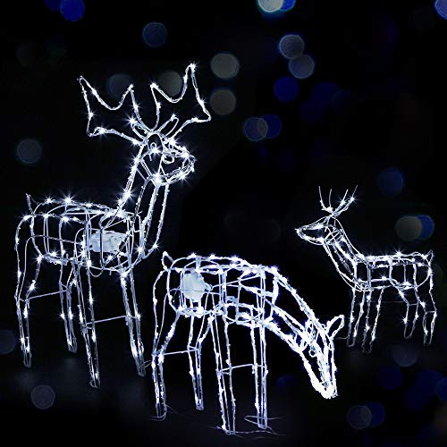 Jingle Jollys Christmas Lights 3D Motif LED Fairy Light, Outdoor Decorations, Cold White Movable 250 Bulbs Set of 3 for Lawn Garden Festival Holiday Party Ornaments