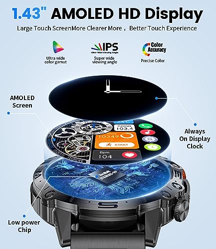 LIGE Smart Watch for Men, 1.43" AMOLED HD 360mAh Smartwatch with Bluetooth Call, Heart Rate/Sleep/Blood Oxygen Monitor, IP68 Waterproof 2 Straps Smart Watch Compatible with Android iPhone iOS Black