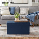 SONGMICS Storage Ottoman Bench, Chest with Lid, Foldable Seat, Bedroom, Hallway, Space-Saving, 80L Capacity, Hold up to 660 lb, Padded, Navy Blue ULSF47IN