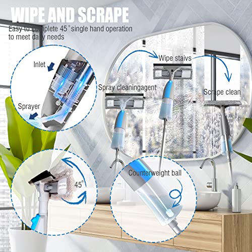 ZFGYmuxi Window Squeegee for Window Cleaning,Window Washer Cleaning Kit,3 in1 Window Cleaner Tool with 410ML Spray Bottle,Window Cleaning Squeegee kit for Indoor/Outdoor High Window