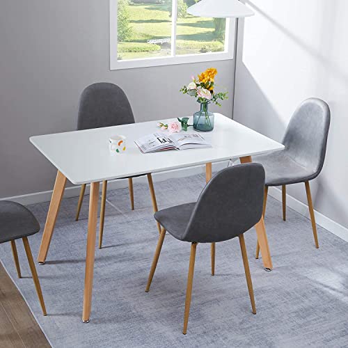 GreenForest Dining Table Modern Rectangular Top with Solid Wood Legs 47.2 Lx 27.6 W x 30 H inch, Kitchen Table White