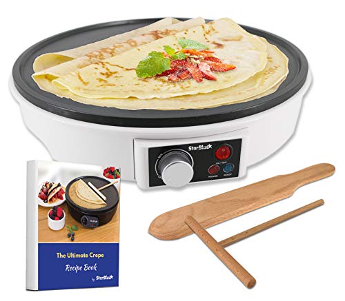 30.5cm Electric Pancake & Crepe Maker by StarBlue with FREE Recipes e-book and Wooden Spatula - AC 220-240V 50/60Hz 1000W, UK Plug, Australia Adapter Included