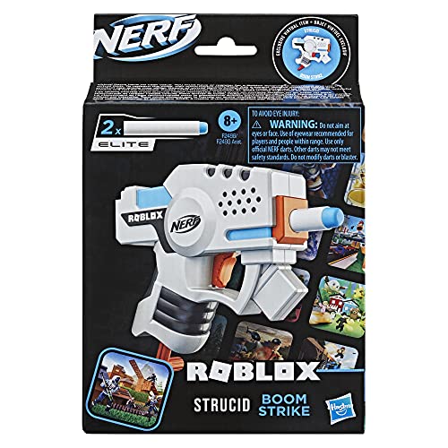NERF Roblox - Strucid: Boom Strike Dart Blaster - Code To Unlock In-Game Item -2 Nerf Elite Darts - Inspired By Roblox Video Game - Outdoor Games and Toys for Kids - Boys and Girls - F2498 - Ages 8+